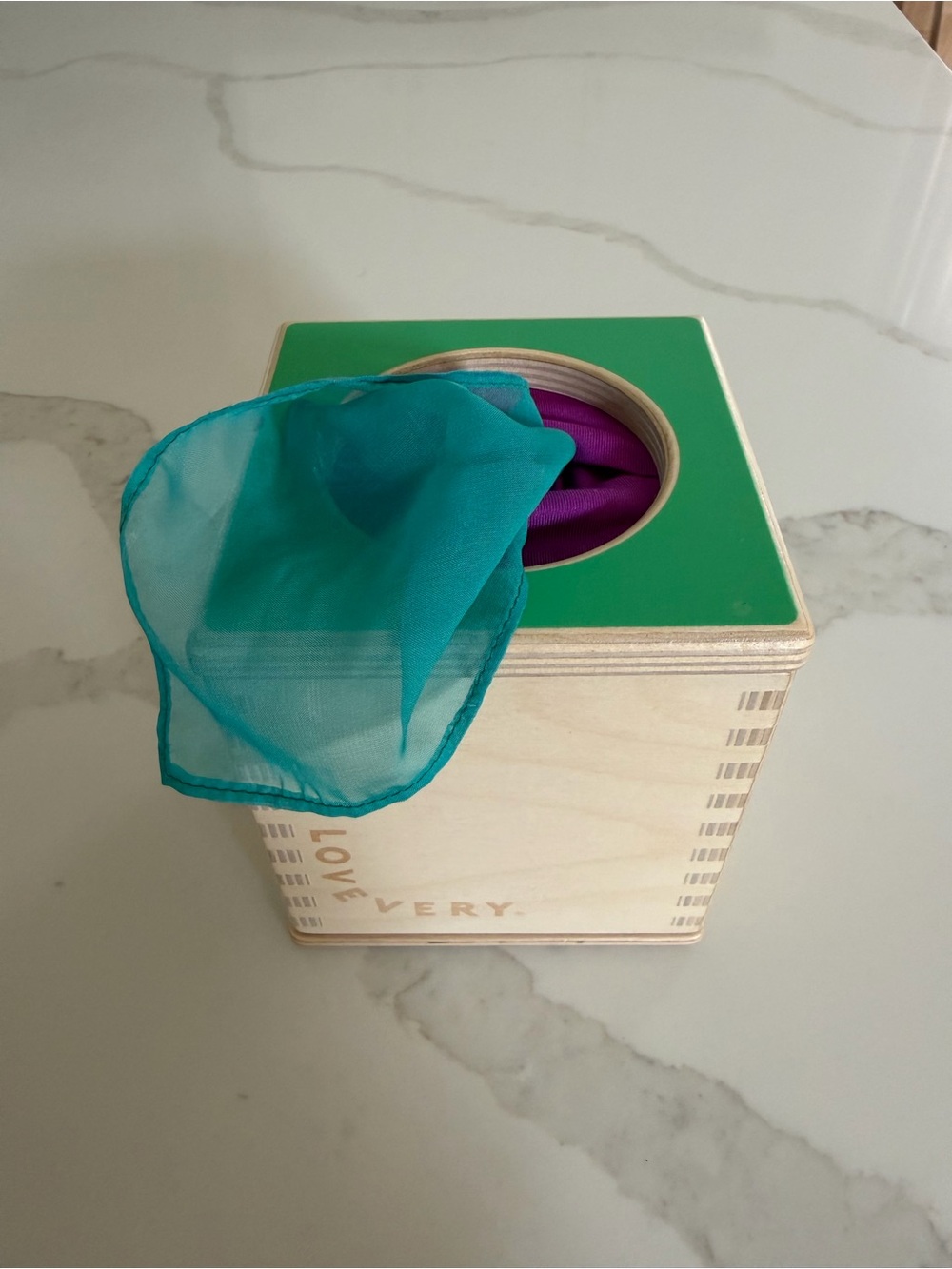 Lovevery Peek-a-Boo Surprise Box Toy - Green and Teal Fabric